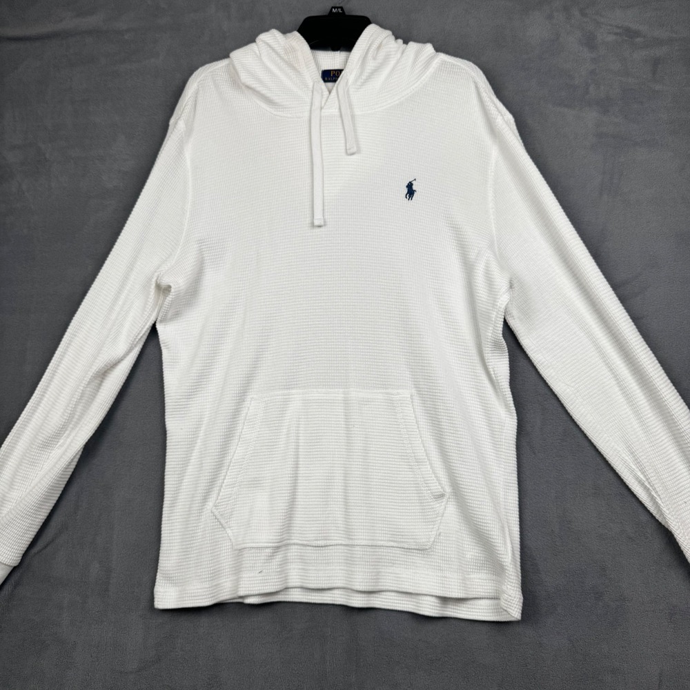 Polo Ralph Lauren Mens White Waffle Knit Thermal‎ Hoodie Large Pony Logo